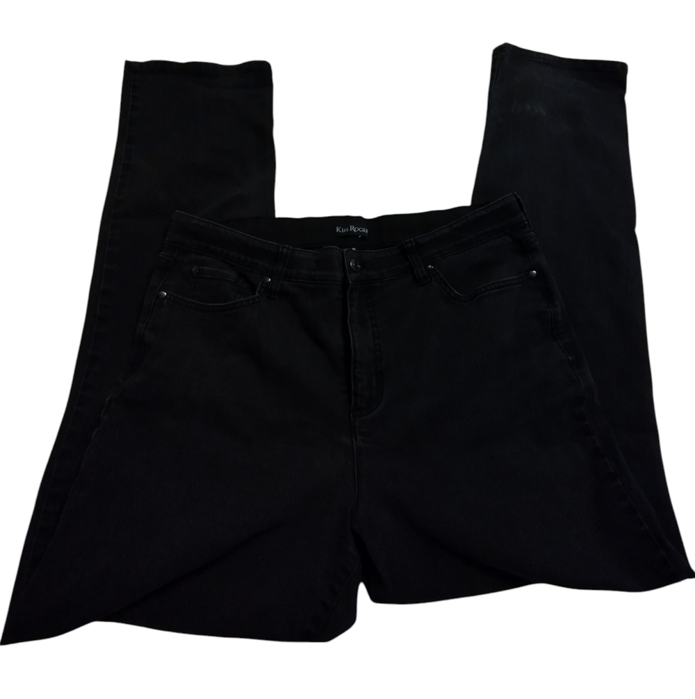 💚 Kim Rogers Black Women's Jeans Sz16 Elastic Waist Stretch Plain Pocket